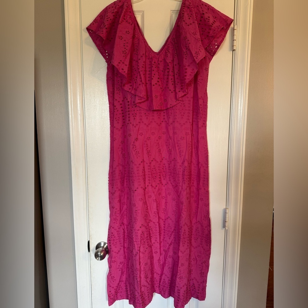 NWT Tuckernuck Fuchsia Pink Eyelet Ruffle Midi Dress size XS - Picture 5 of 10